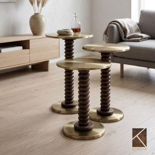 Spindle Ring Turned Pedestal Trio