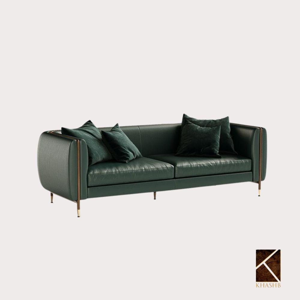 Verdant Gilded-Trim Leather Sofa