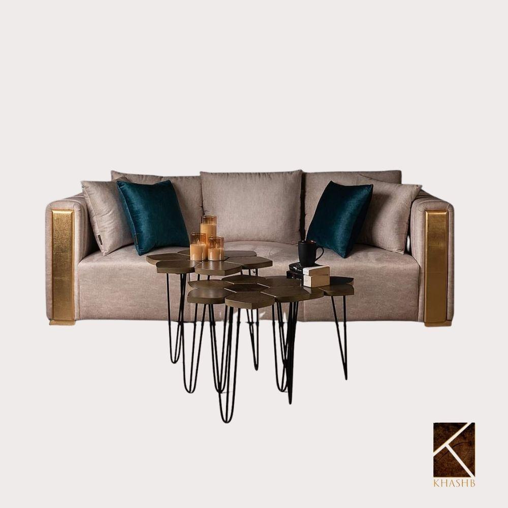 Vogue Minimalist Tuxedo Sofa with Brass Accents