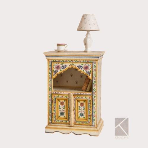 Hand-Painted Wooden Side Cabinet- Florial Inlay